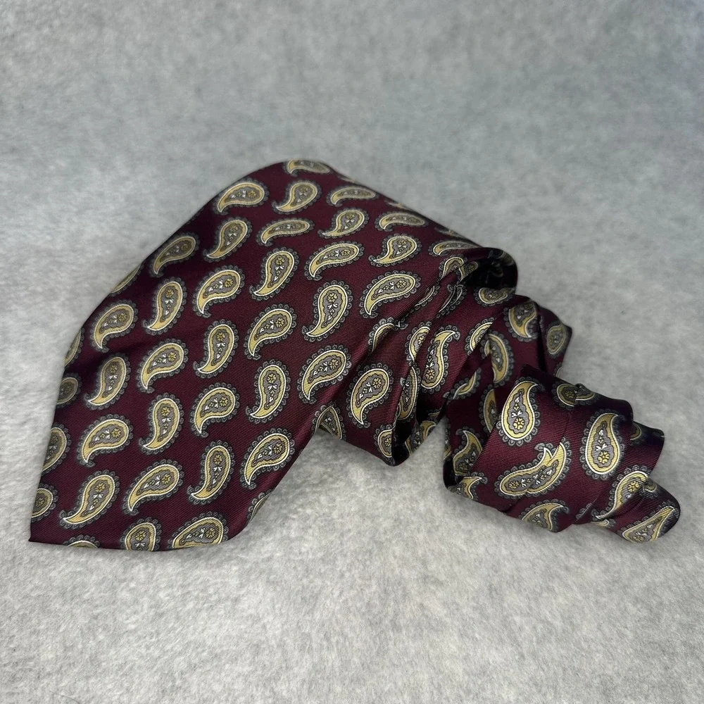 Sheaf & Caber Tie Mens Silk Paisley Burgundy Italian Fabric Made in‎ USA Necktie